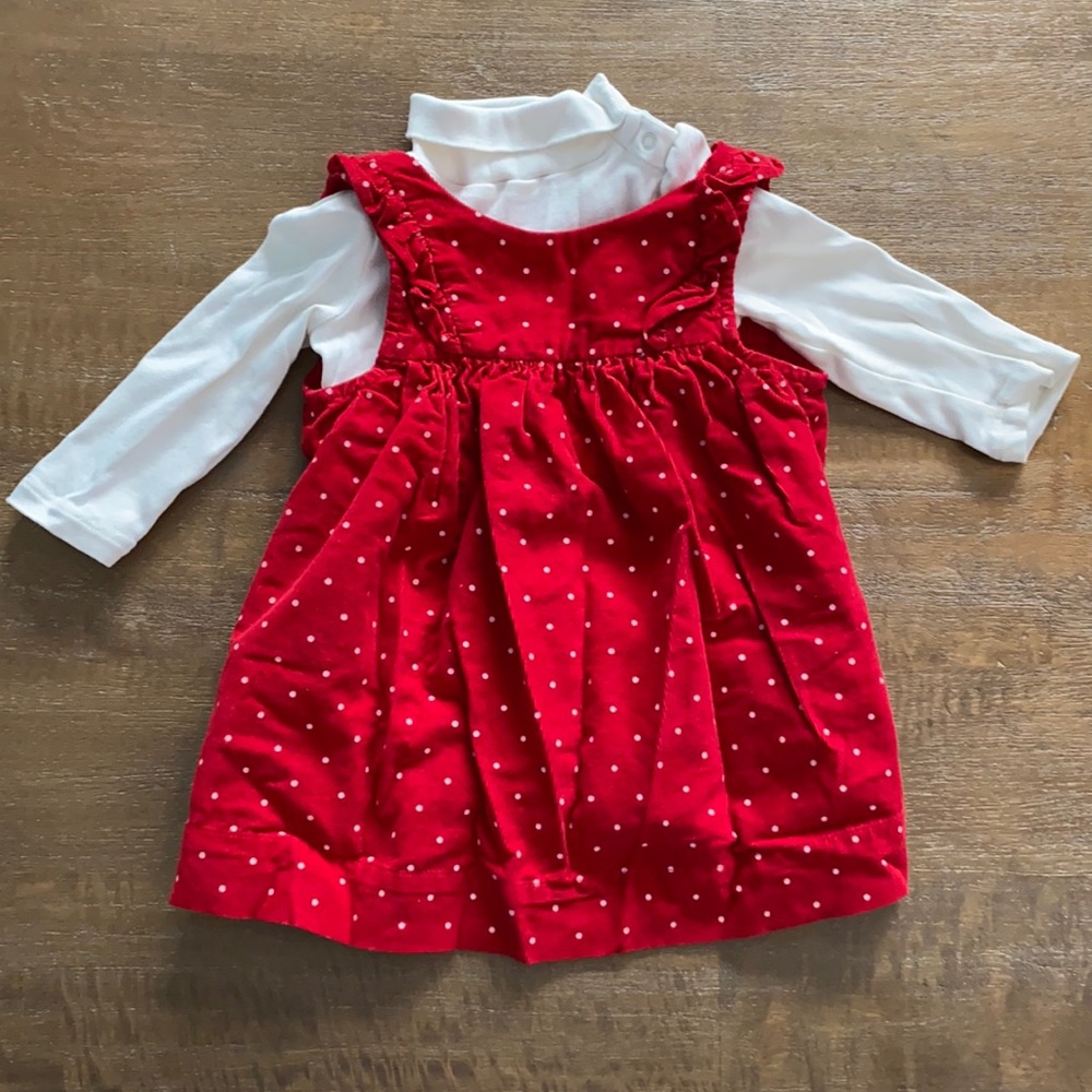 Baby GAP red corduroy jumper with matching cream turtleneck, 6-12 months